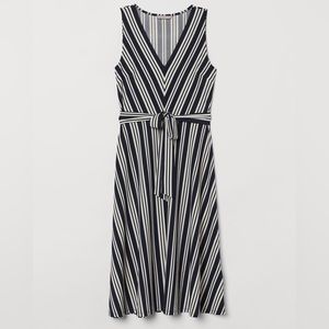 H&M Midi A-Line striped tie belt dress, sz L
